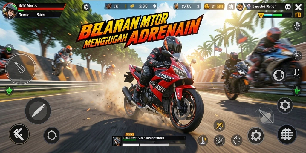 Screenshot gameplay <strong>5RT</strong> menampilkan balapan motor yang seru dan menegangkan.