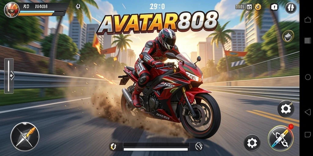Tampilan gameplay menegangkan di <strong>AVATAR808</strong> dengan balapan motor yang mengasyikkan.