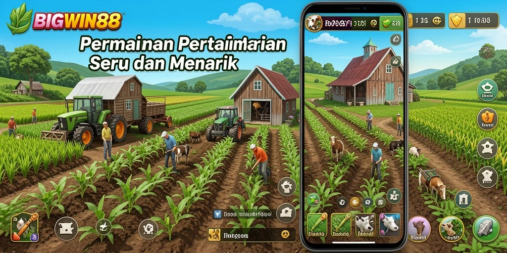 Screenshot game BIGWIN88 menampilkan aktivitas bercocok tanam yang seru.