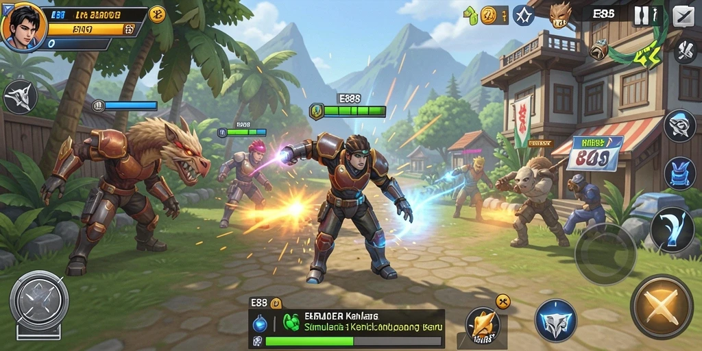 Screenshot utama E88 menunjukkan gameplay yang interaktif dan mendalam.