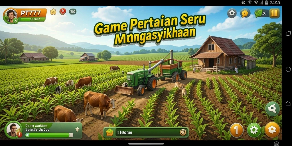 Screenshot utama PT777 menampilkan gameplay bertani yang seru dan interaktif.