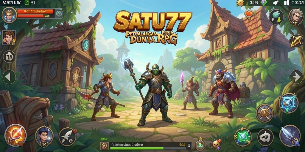 Tampilan screenshot utama SATU77 menampilkan aksi bertarung karakter dalam dunia RPG.